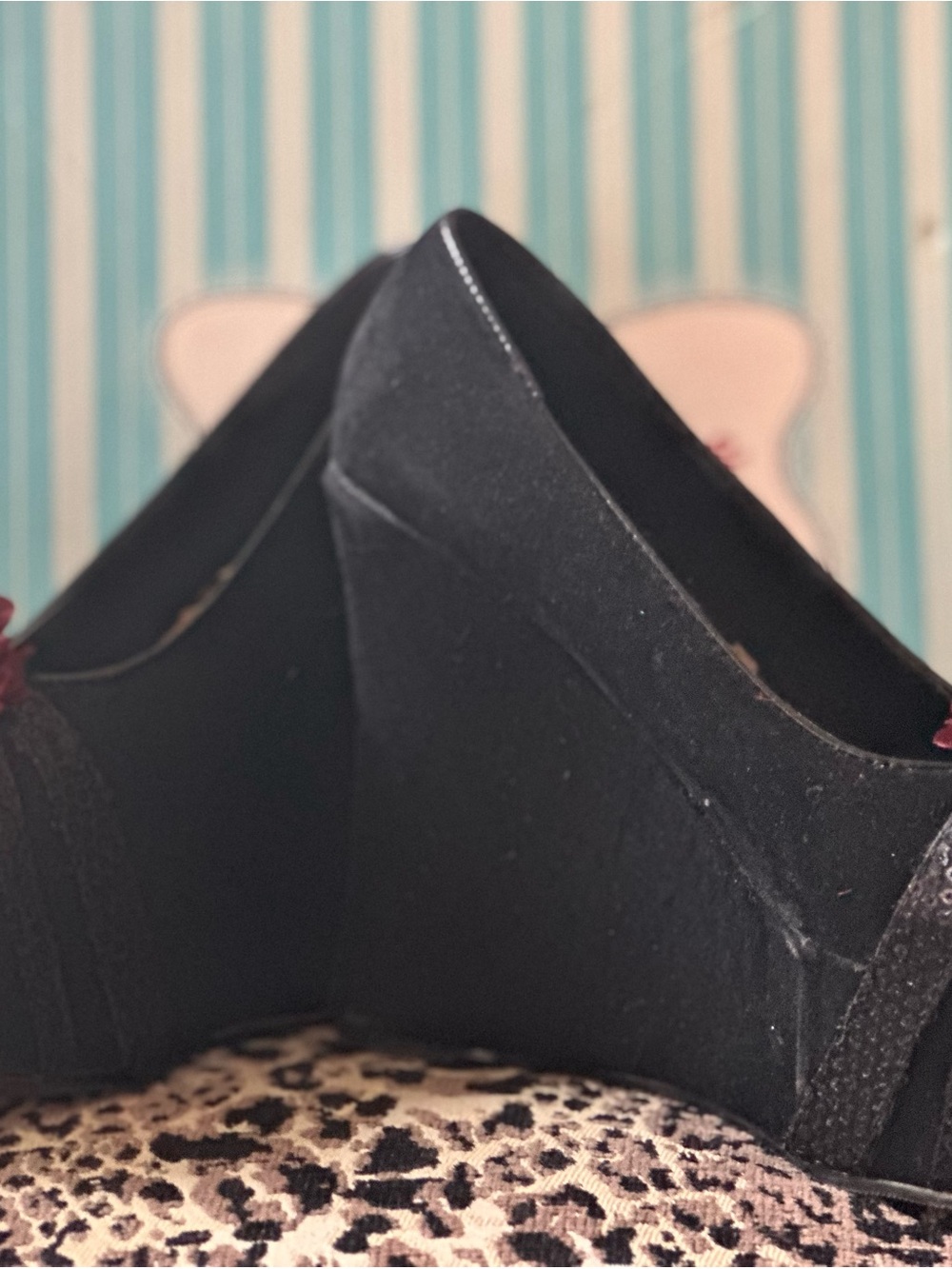 Bettie Page Black Wedge Heels with Red Accent